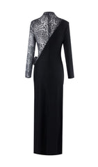 Faye Leopard & Black Asymmetrical Maxi Dress with 3D Rosettes
