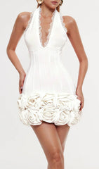 Emanar White Floral Halterneck Bandage Mini Dress