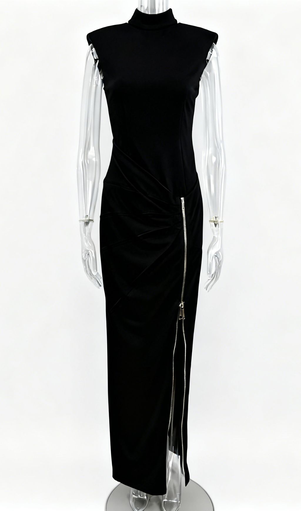 Jendayi Black Zipper Slit Maxi Dress