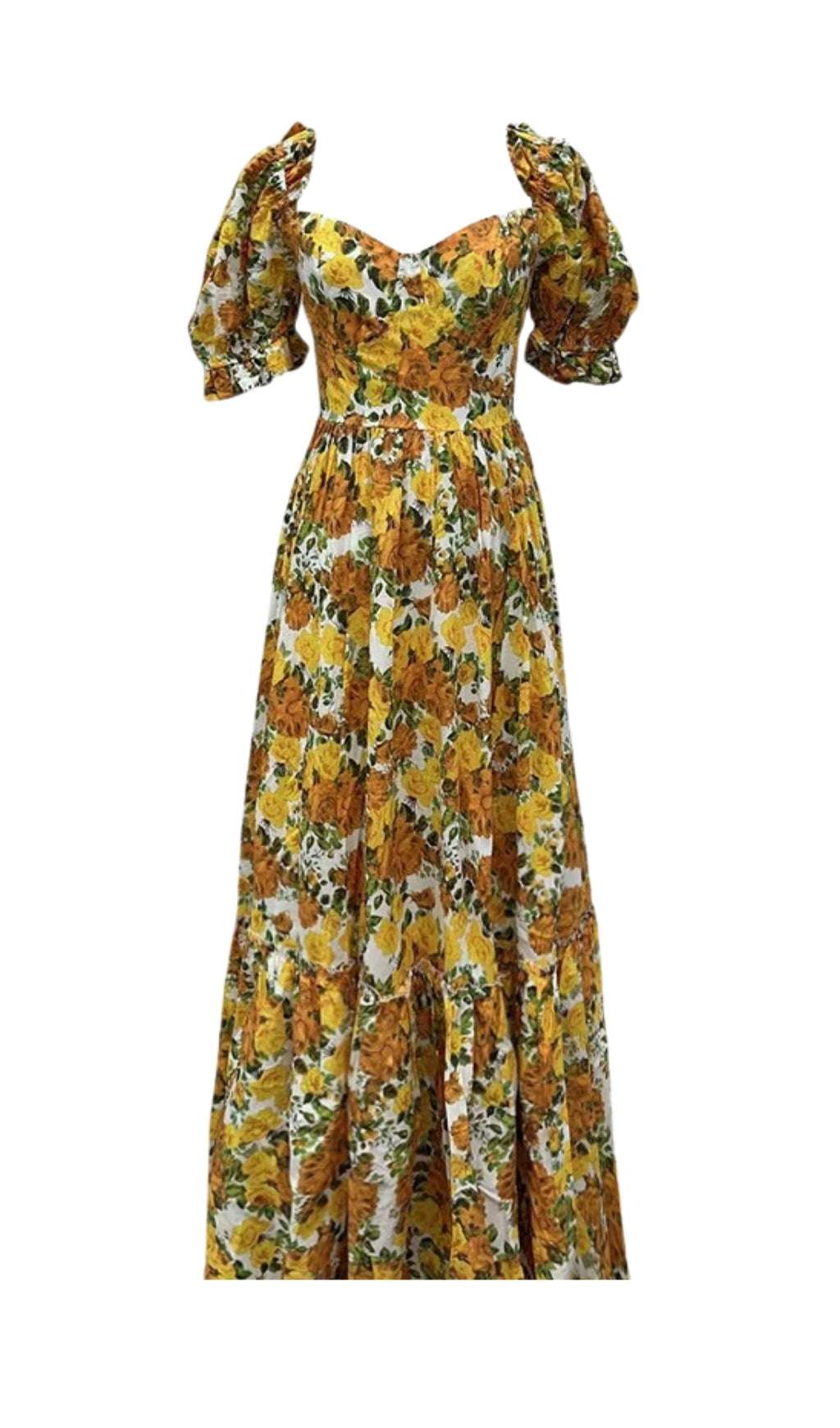 Eilidh Romantic Rose Floral Sweetheart Neck Puff Sleeve Maxi Dress