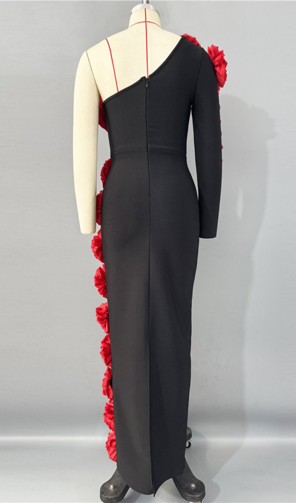 Giorgia Black & Red Rose One-Shoulder Maxi Dress