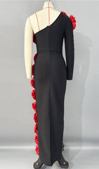 Giorgia Black & Red Rose One-Shoulder Maxi Dress