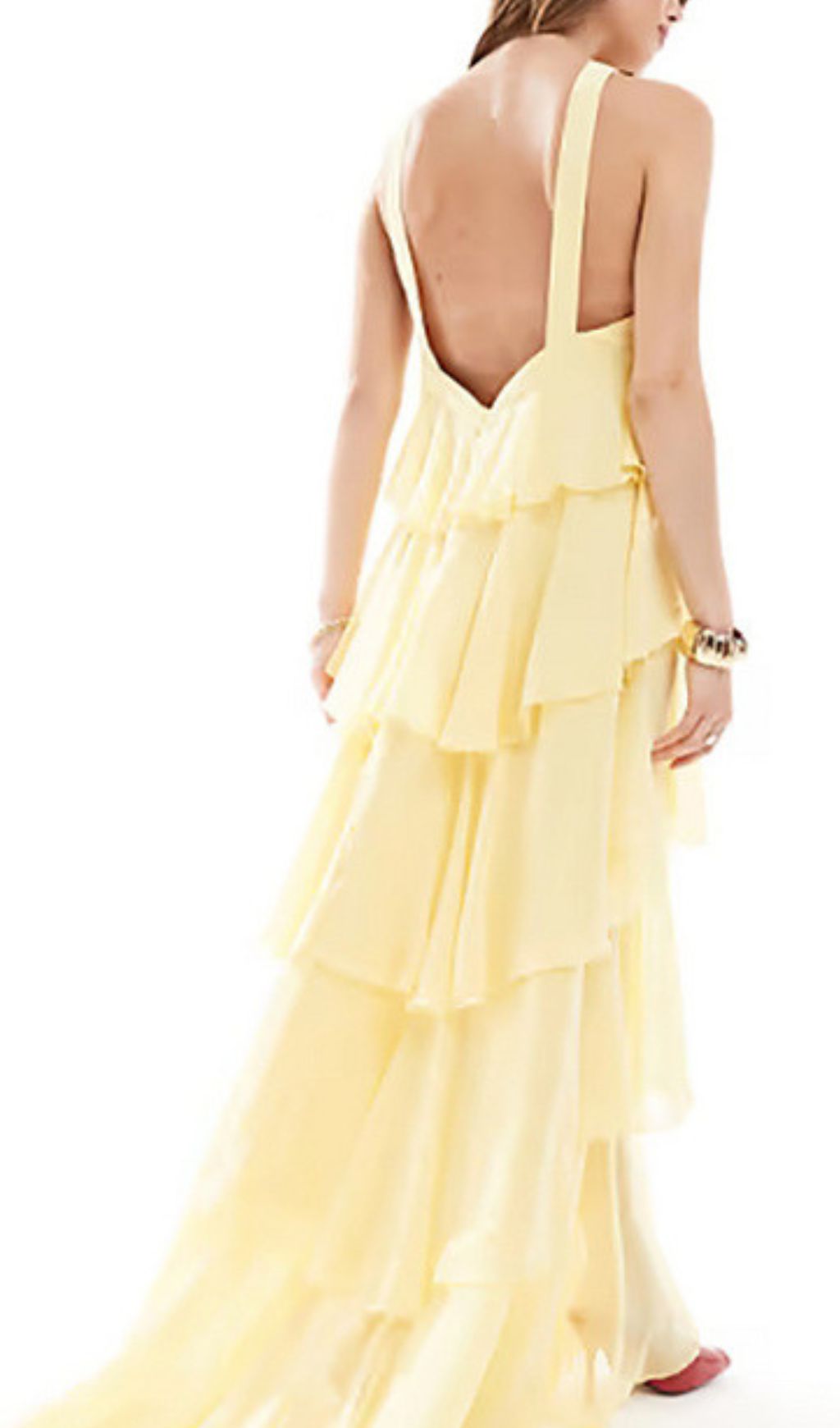 Falala Sunny Yellow Halter Tiered Maxi Dress