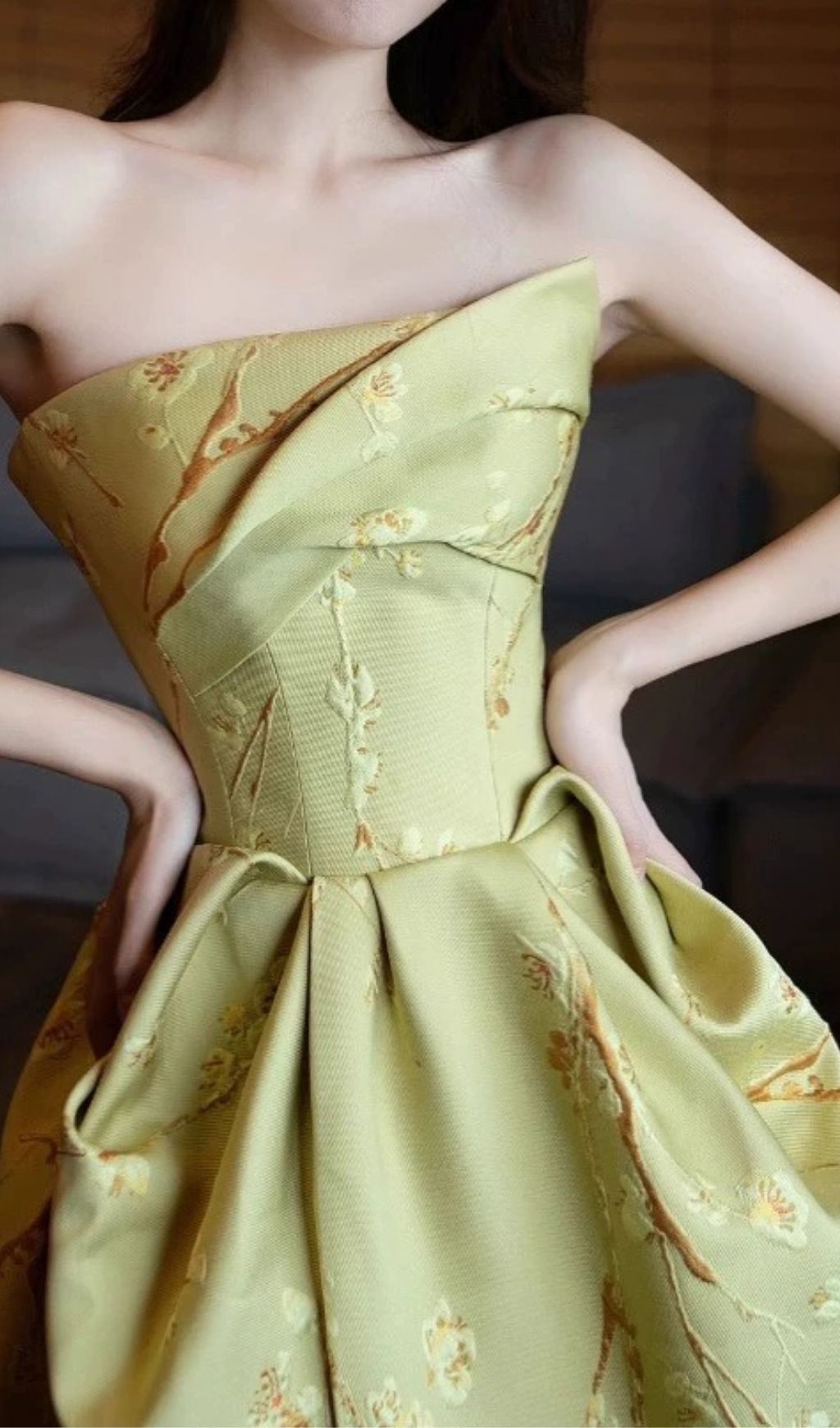 Chic Sage Green Strapless Floral Jacquard Draped Maxi Dress