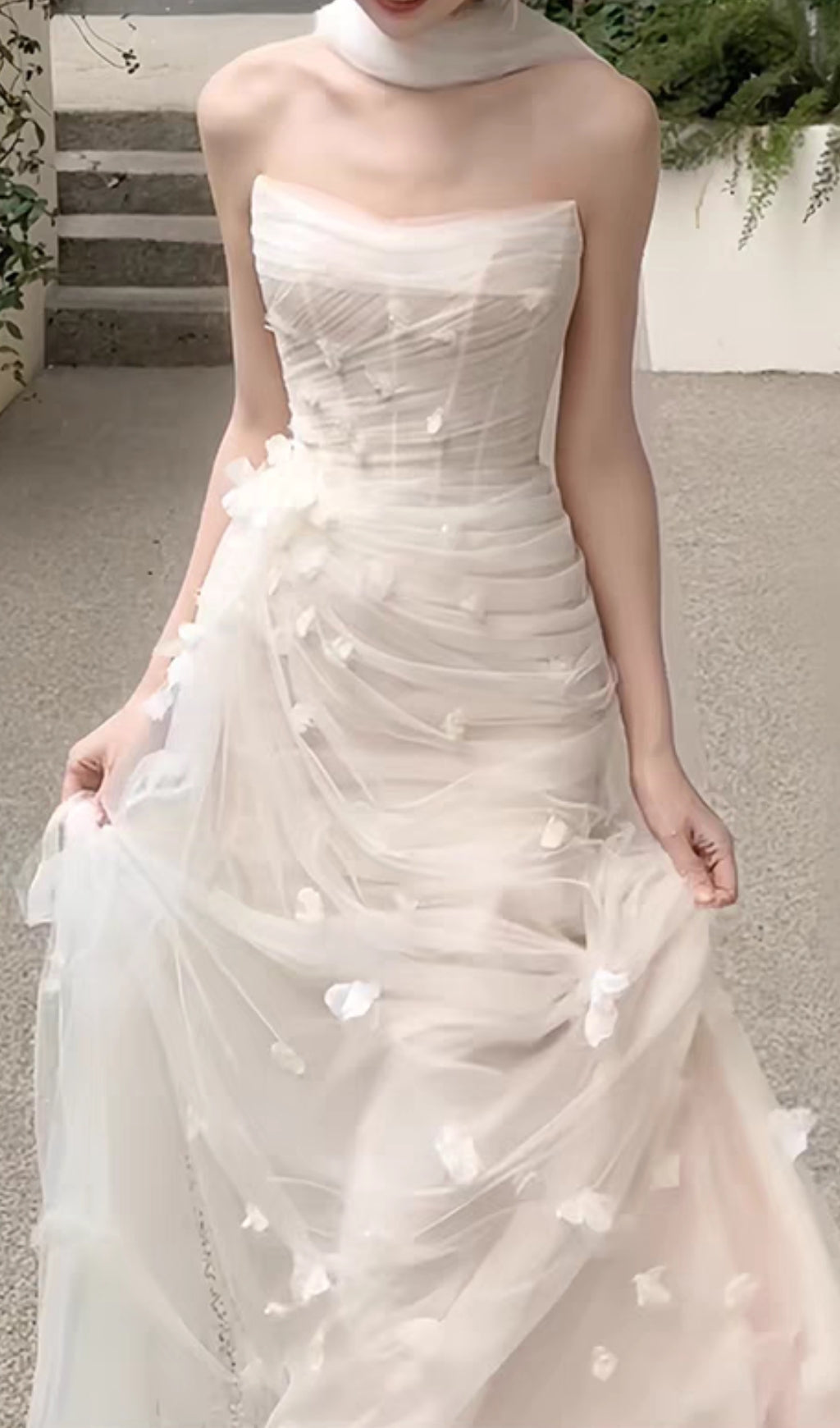 Felton Ethereal Floral Tulle Strapless Corset Wedding Gown