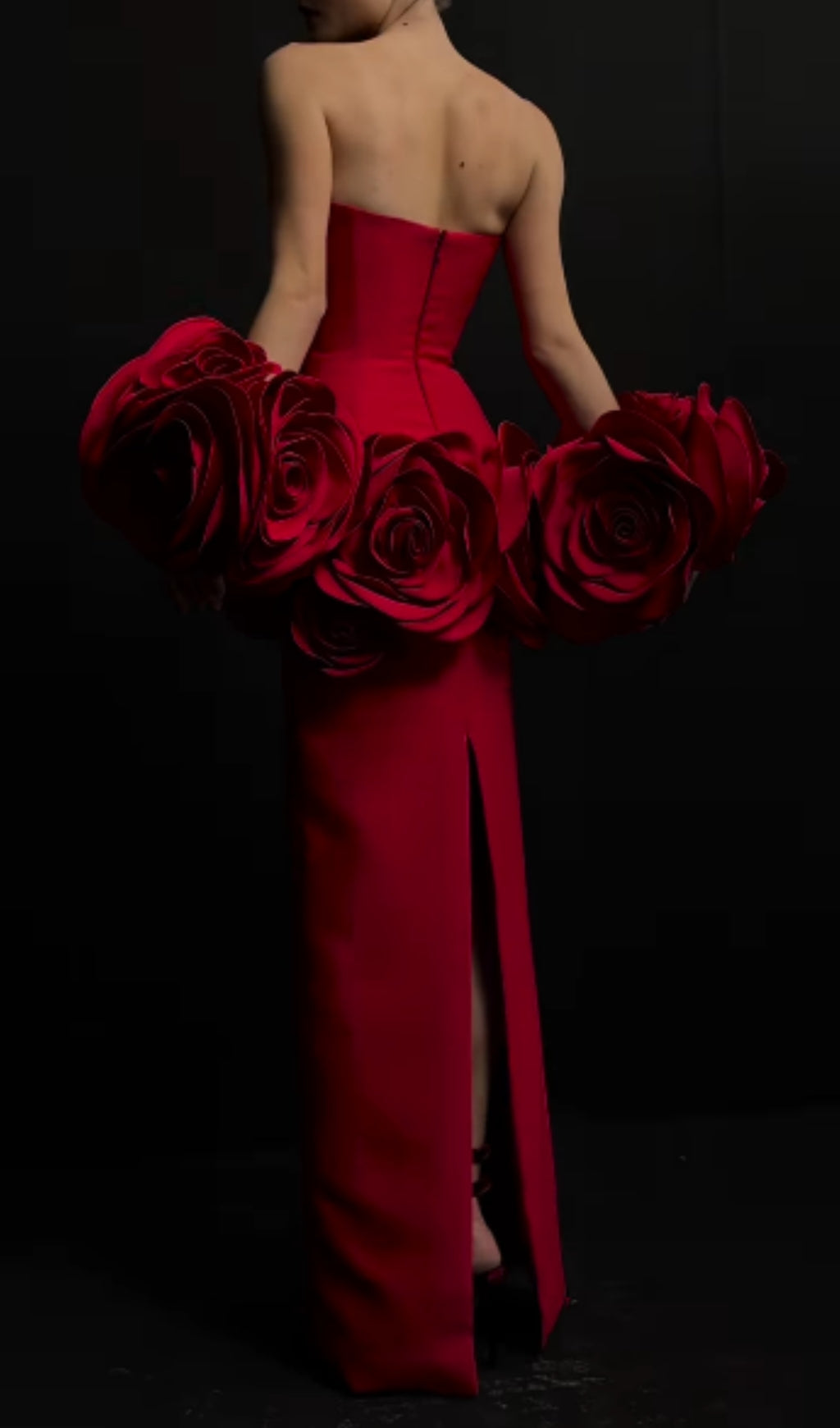 Domino Strapless 3D Rose Embellished Maxi Gown