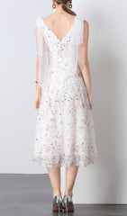 Felda Dazzling V-Neck Sequin Floral Midi Dress