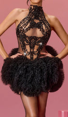 Lunexra Dazzling Rhinestone Halter Tulle Mini Dress