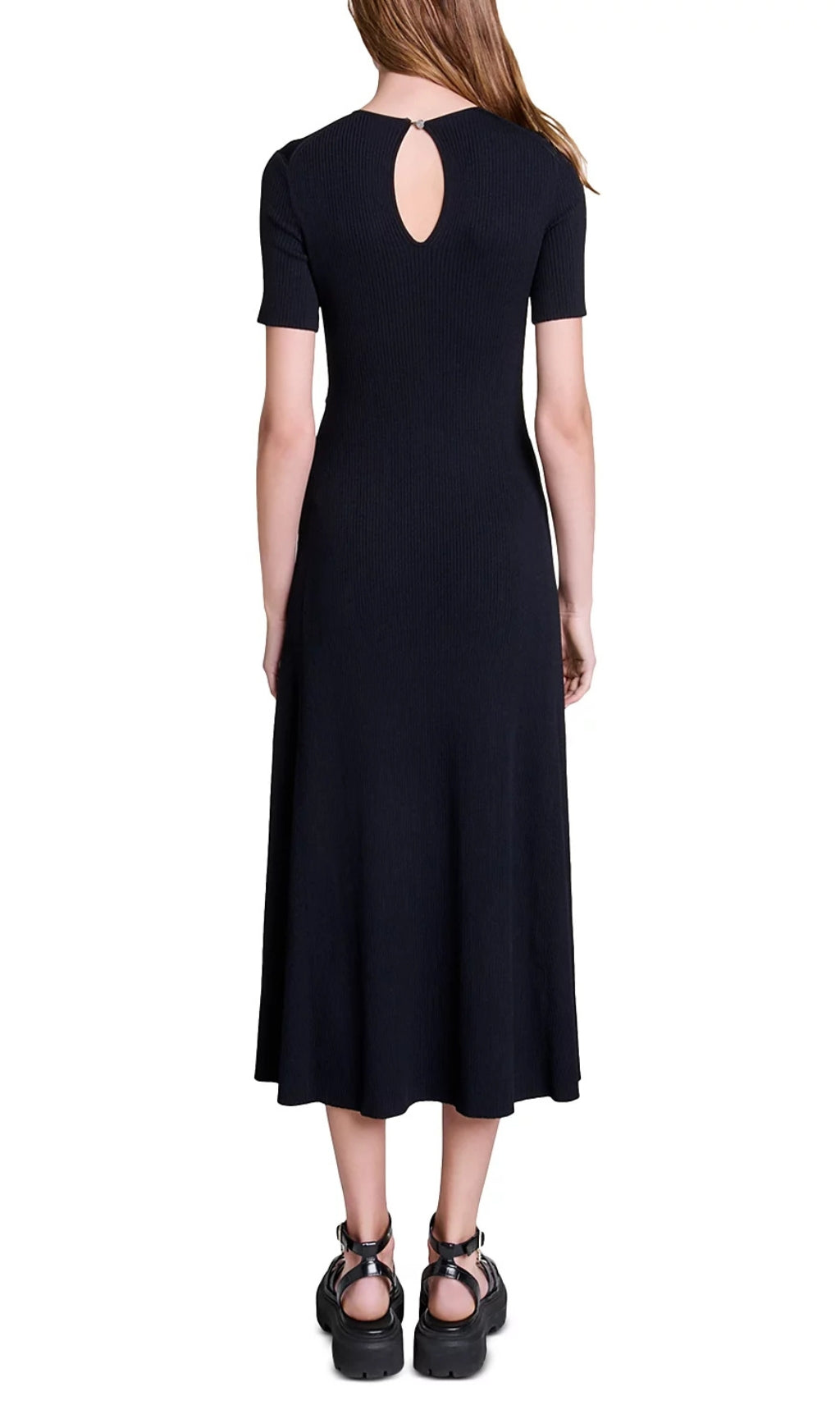 Rokane Black Ribbed Knit Maxi Dress