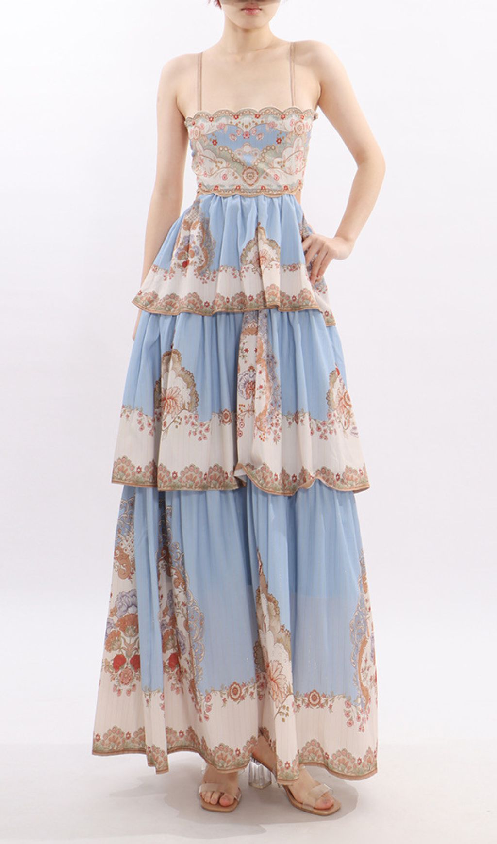 Jevic Serene Blue Bohemian Tiered Maxi Dress