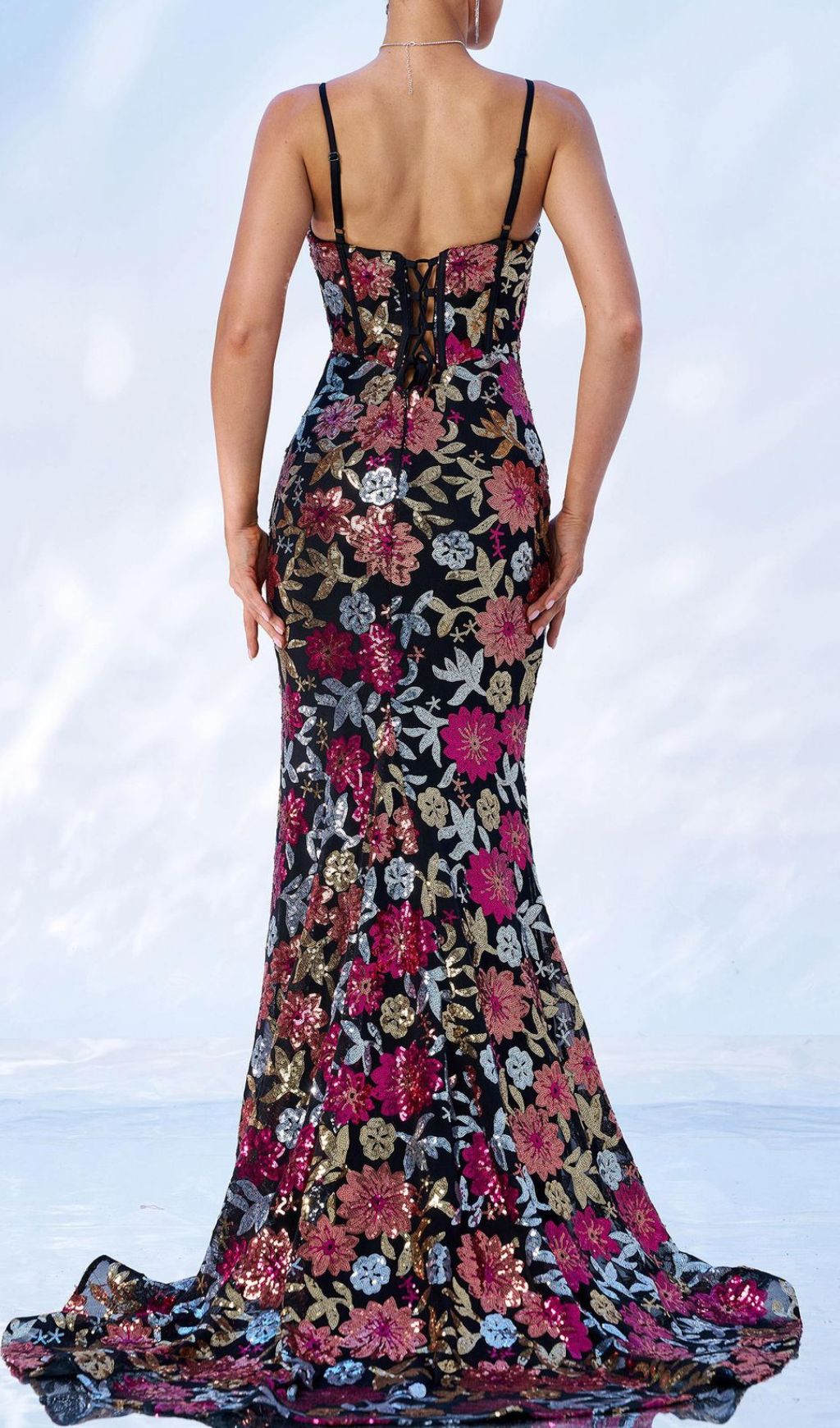 Fidelia Sequin Floral Corset Maxi Dress