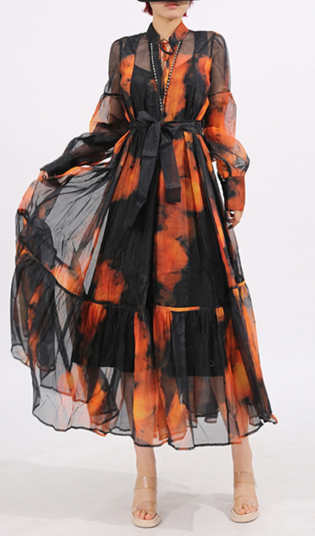 Fumiko Abstract Print Sheer Midi Dress