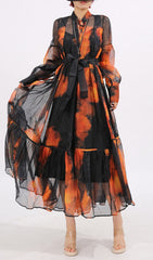 Fumiko Abstract Print Sheer Midi Dress