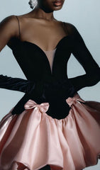 Chic Black & Pink Bow Mini Dress