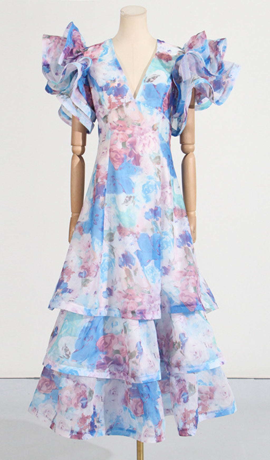 Élodie Vibrant Floral Ruffle Tiered Gown