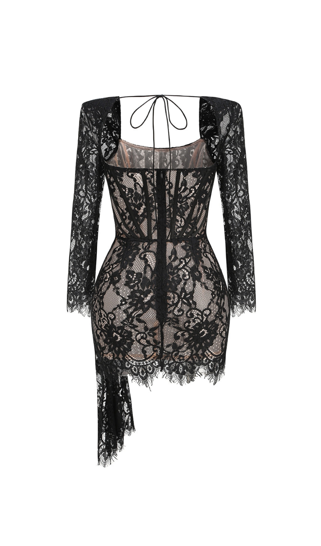 Callan Black Lace Long Sleeve Corset Mini Dress