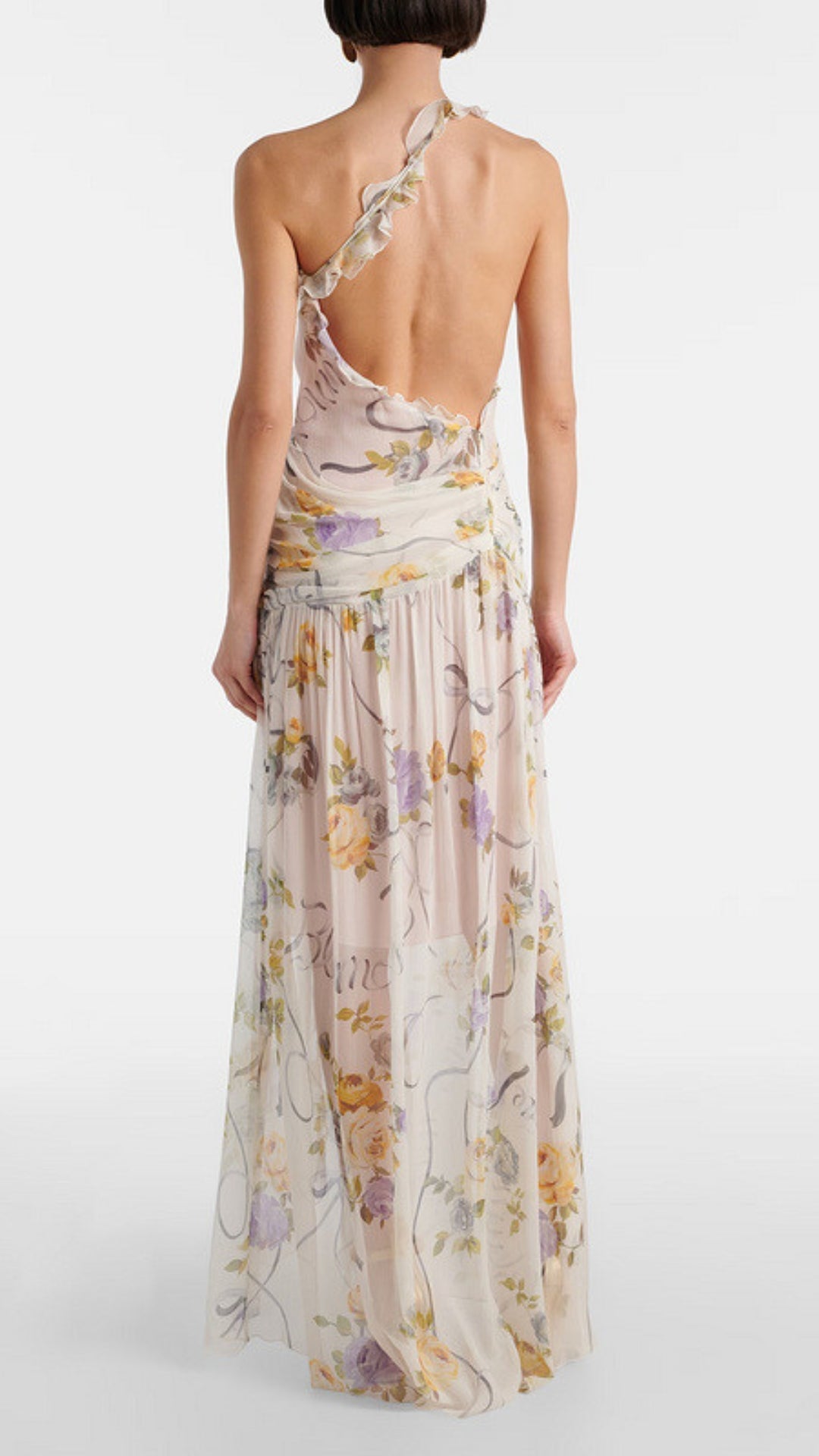 Femi Enchanting Floral One-Shoulder Ruffle Maxi Dress