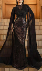 Folami Dazzling Sequin & Illusion Mesh Maxi Dress