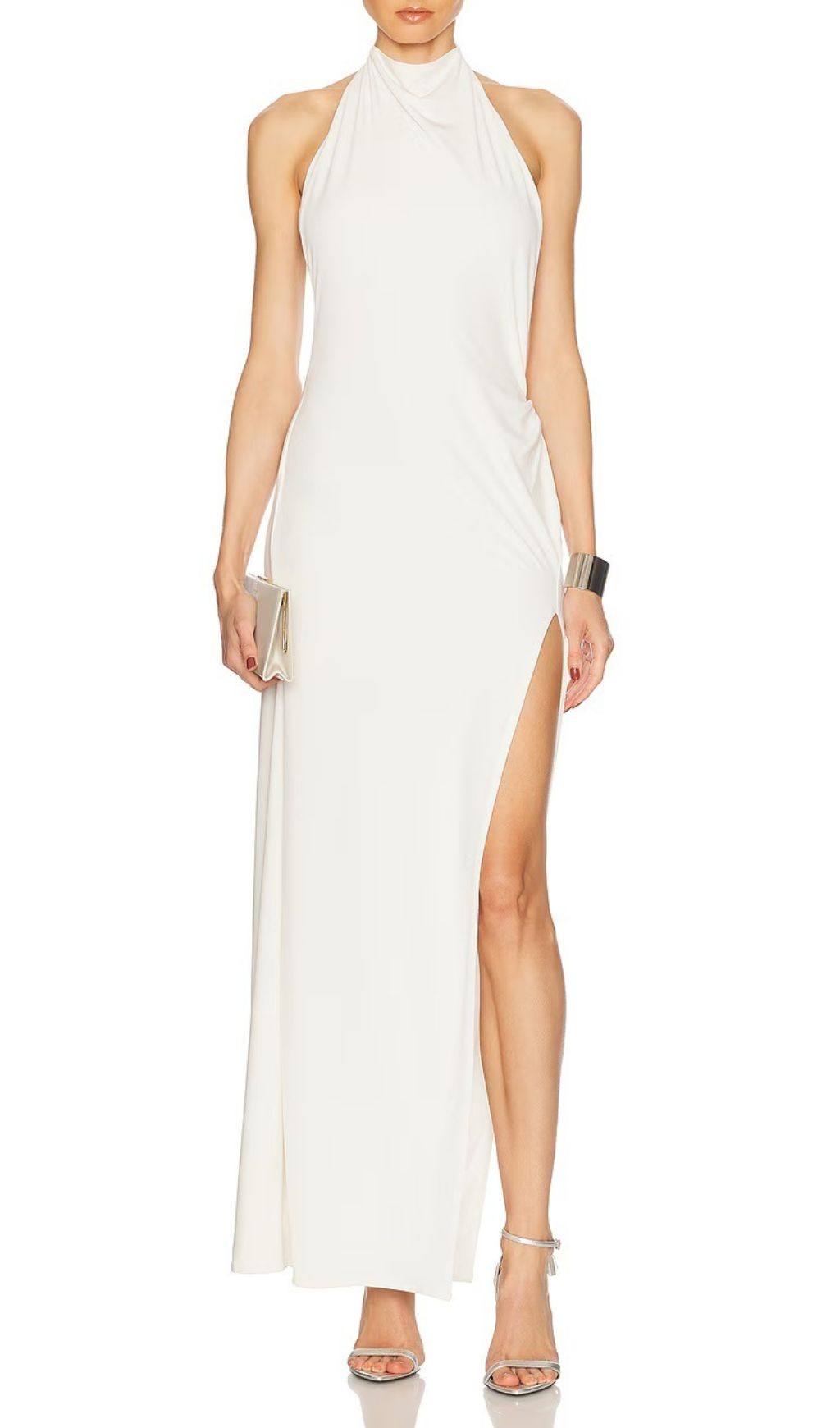 Isaura White Halter Neck Backless Maxi Dress