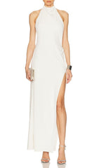 Isaura White Halter Neck Backless Maxi Dress