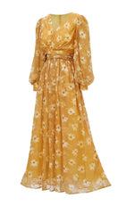 Feodora Romantic Yellow Floral Maxi Dress