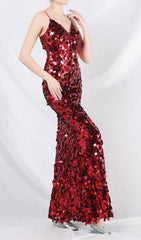Chole Dazzling Red Sequin Strappy Maxi Dress