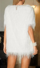 Celena Dazzling White Pearl Fringe Mini Dress
