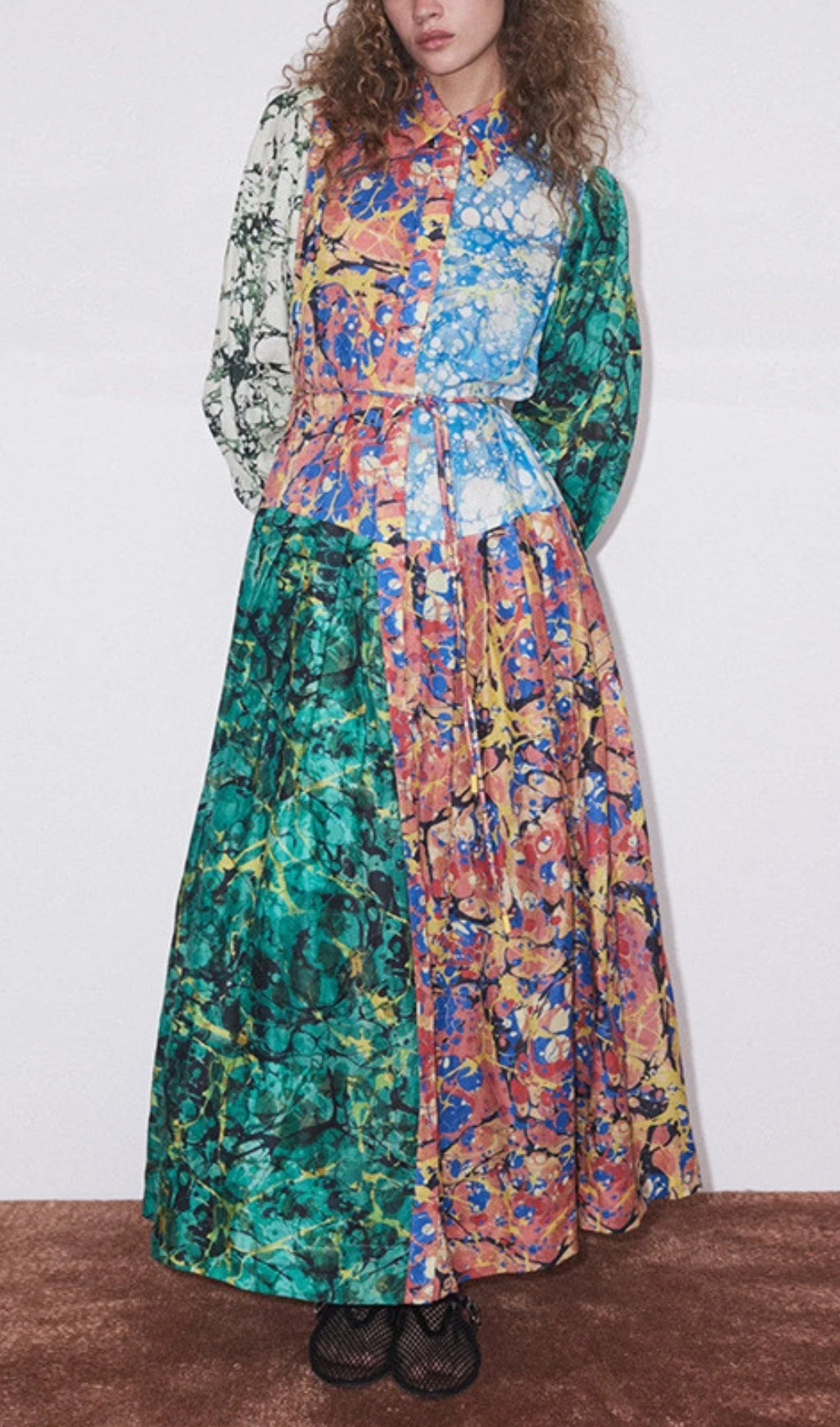 Caleigh Chic Multi-Marbled Print Long Sleeve Maxi Dress