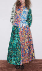 Caleigh Chic Multi-Marbled Print Long Sleeve Maxi Dress