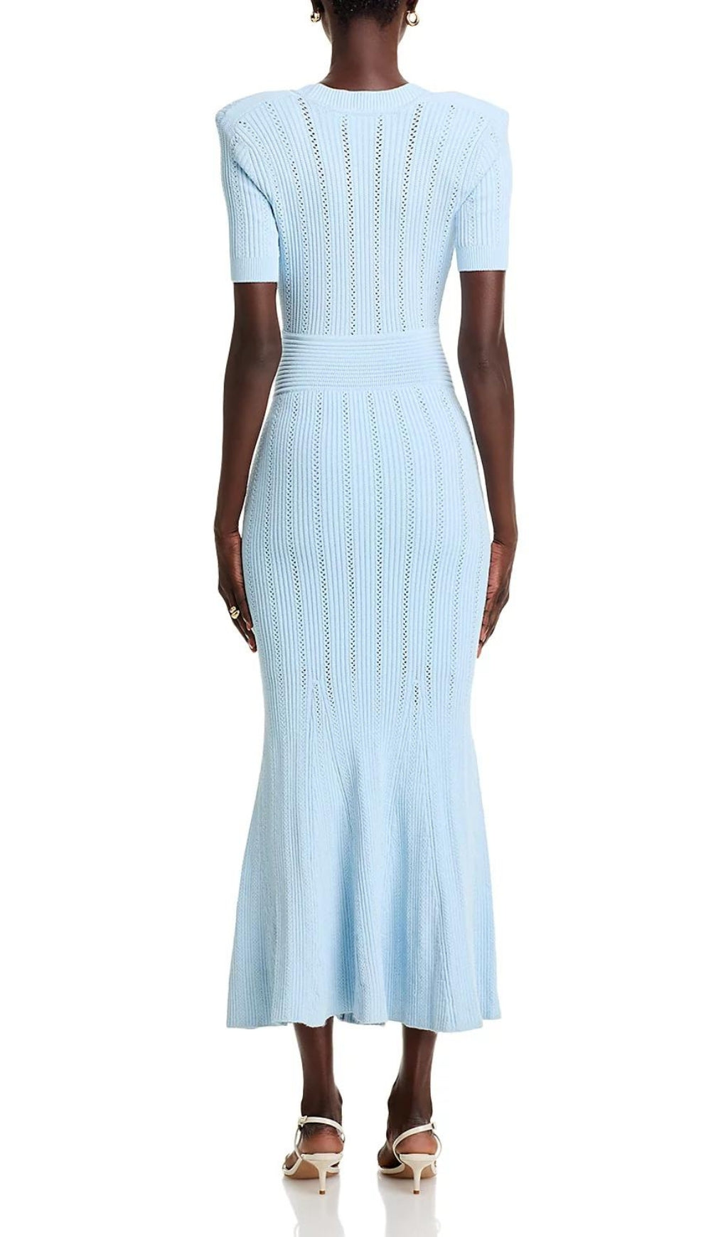 Chic Bala Blue Pointelle Knit Midi Dress