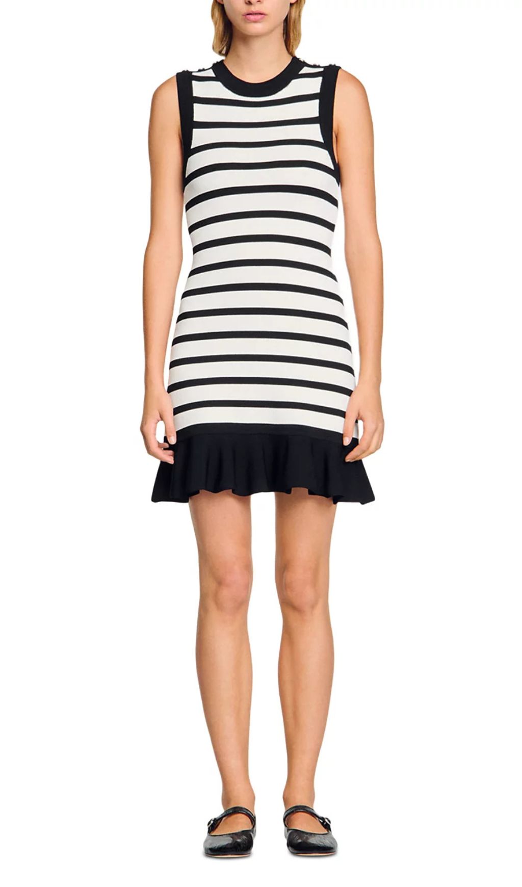 Chic Striped Knit Mini Dress with Ruffled Hem