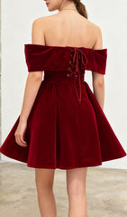 Isthia Luxe Velvet Off-Shoulder Mini Dress with Statement Bow