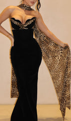 Glamorous Black Leopard Velvet Maxi Dress