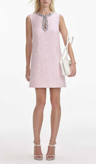 Adelle Chic Pink Sequin Boucl Mini Dress with Embellished Keyhole