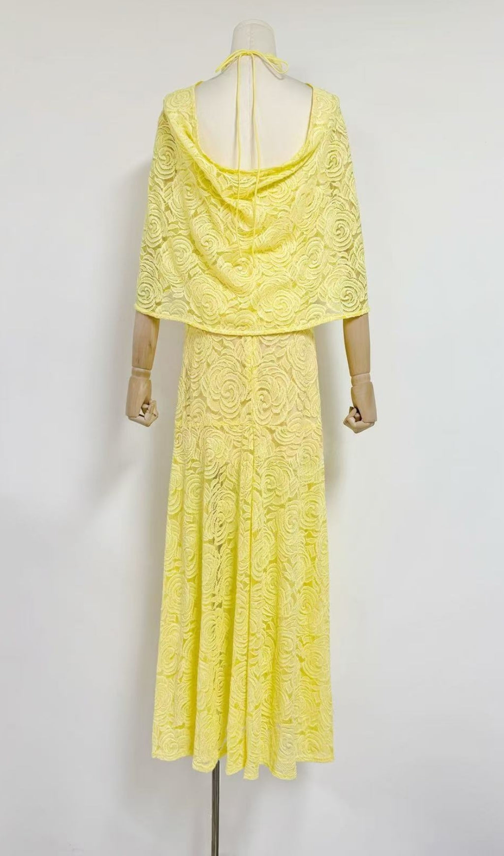 Earla Yellow Rose Lace Cloak Sleeve Maxi Gown
