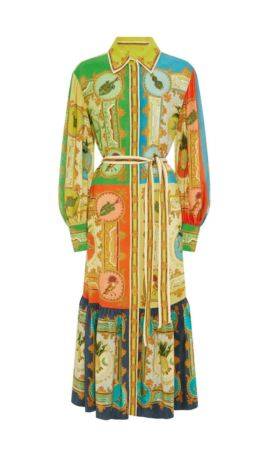 Eliseo Tropical Artistry Vibrant Printed Long Sleeve Midi Dress