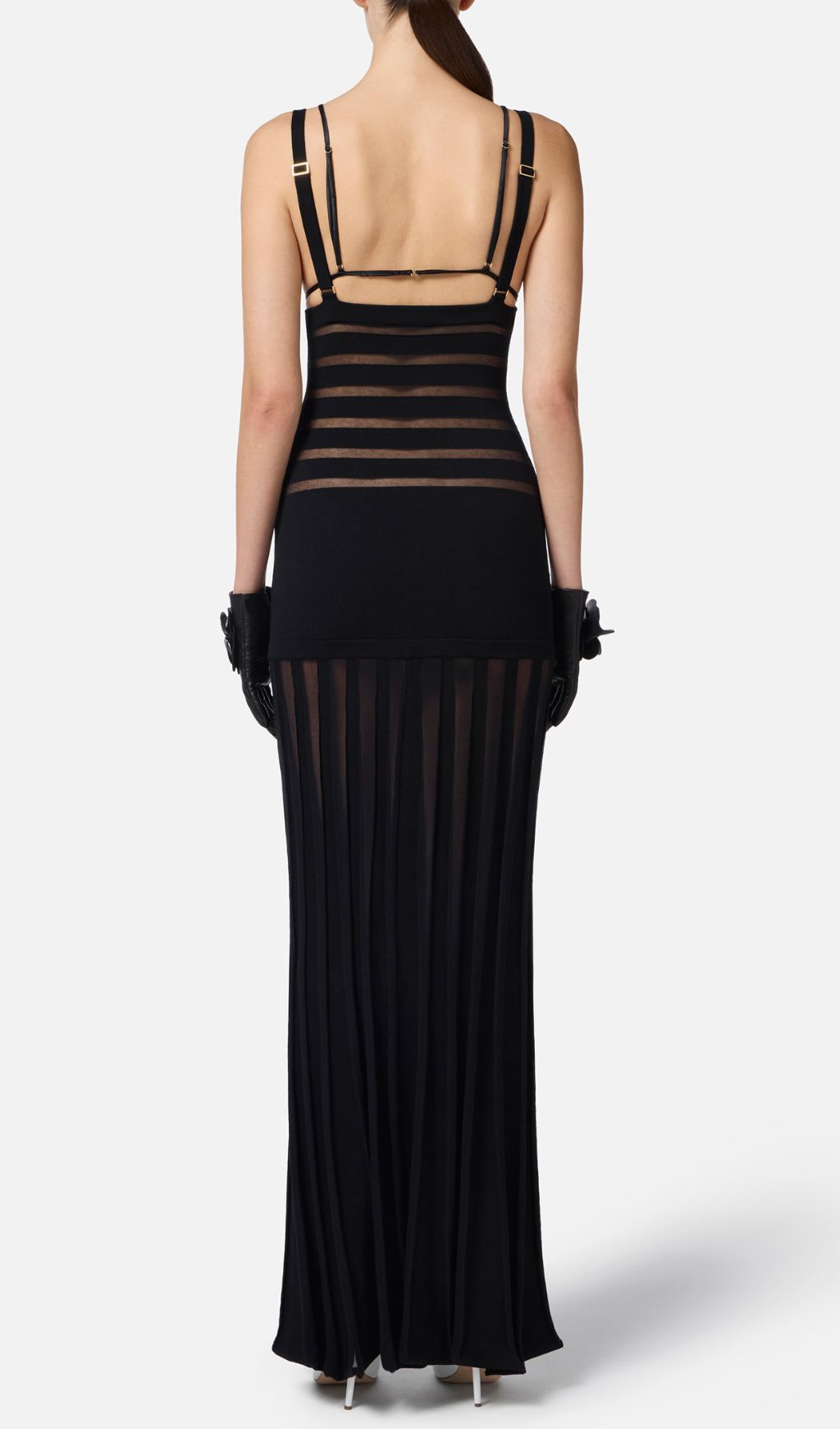 Gerben Black Allure Sheer Stripe V-Neck Maxi Dress