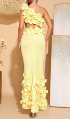 Radiant Yellow One-Shoulder 3D Floral Maxi Dress with Slit