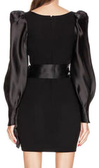 Amandine Black Crepe & Satin Mini Dress with Dramatic Puff Sleeves