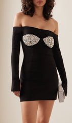 Glamorous Black Off-Shoulder Crystal Bustier Mini Dress