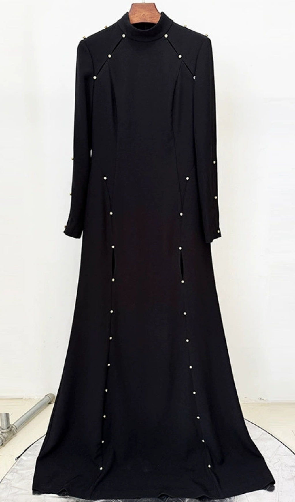 Electa Black Studded High Neck Maxi Dress