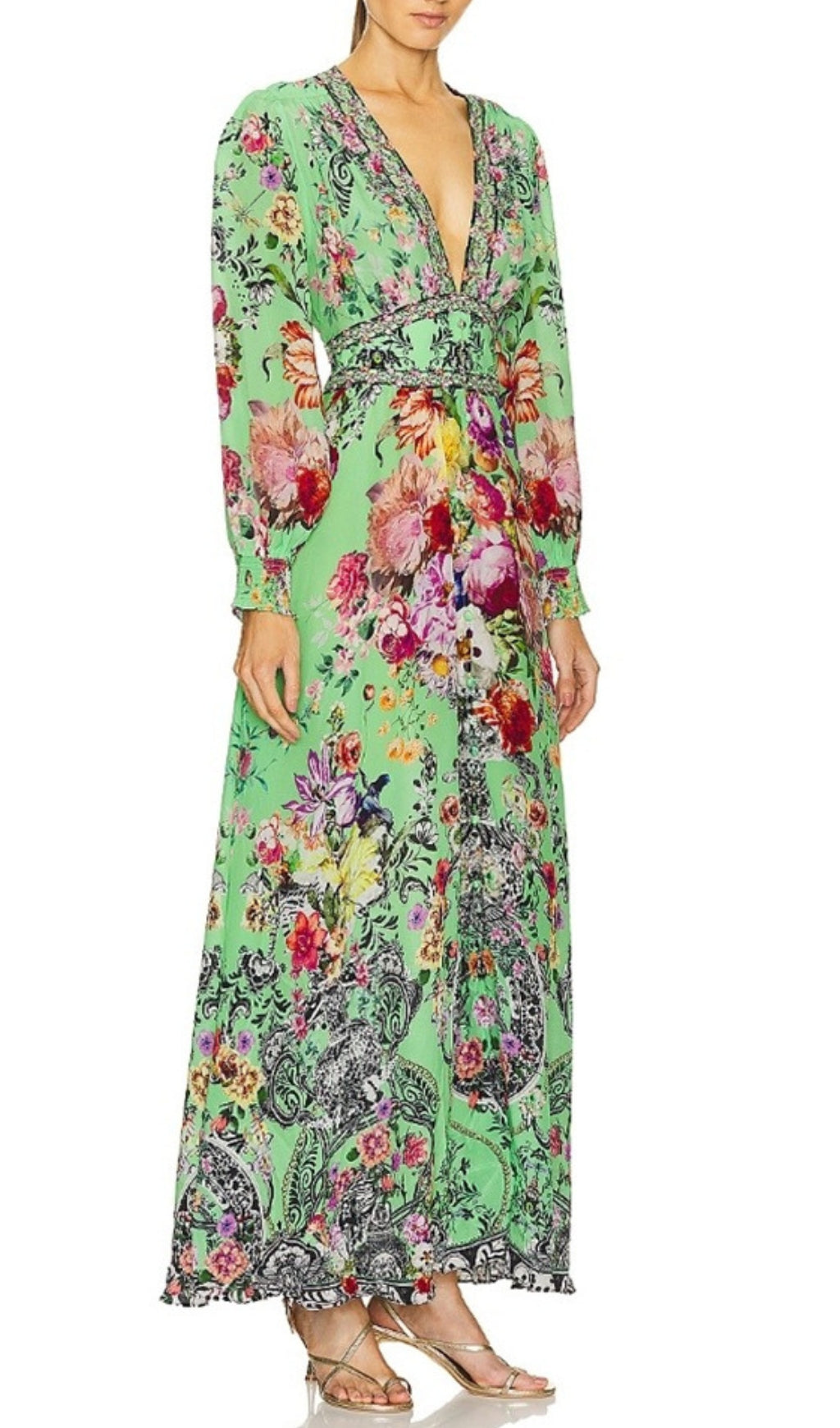 Porcelain Dream Green Floral Maxi Dress