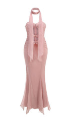 Drosera Blush Pink Cutout Halter Maxi Dress