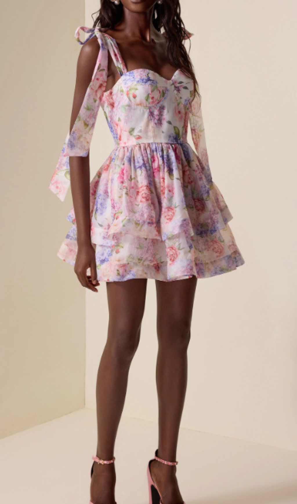Faya Strappy Floral Tiered Mini Dress