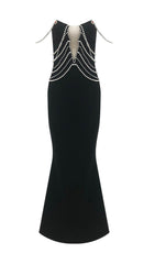 Clifton Dazzling Black Pearl Embellished Bandage Maxi Gown