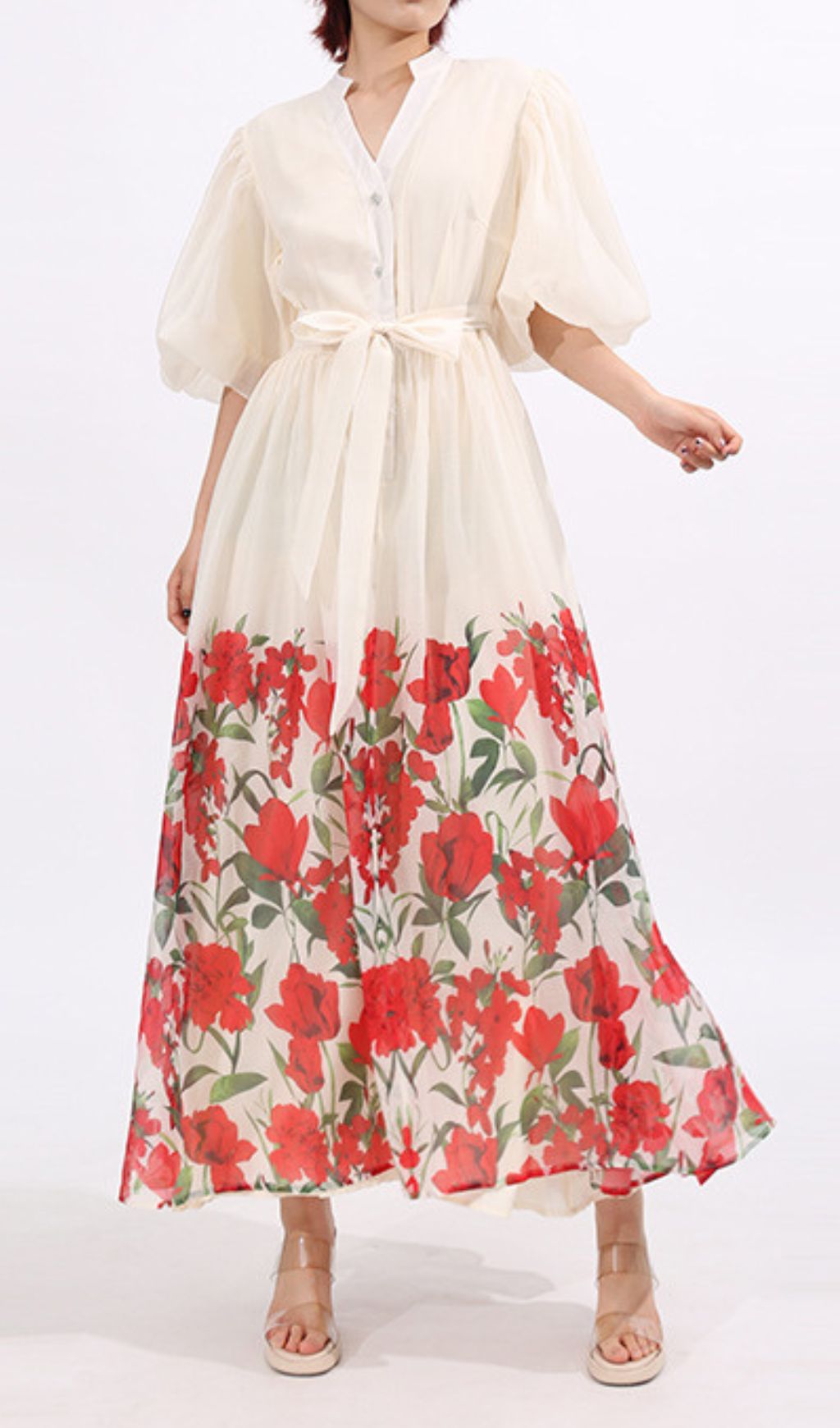 Enyo Women's Vibrant Red Floral Maxi Dress