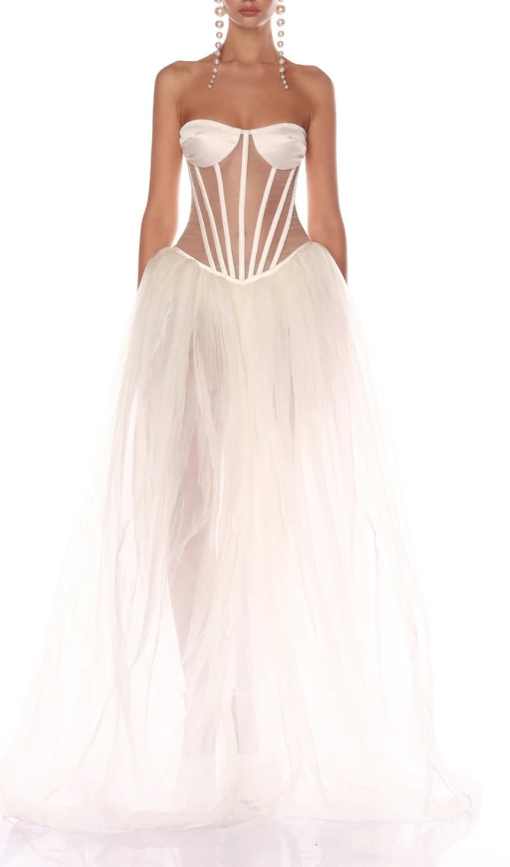 Baya Ethereal White Strapless Corset Maxi Gown