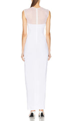 Fadia White Mesh Illusion Maxi Dress