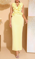 Hazelle Yellow Floral Appliqu Sleeveless Maxi Dress