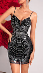 Kahlilia Black Diamante Embellished Mini Dress